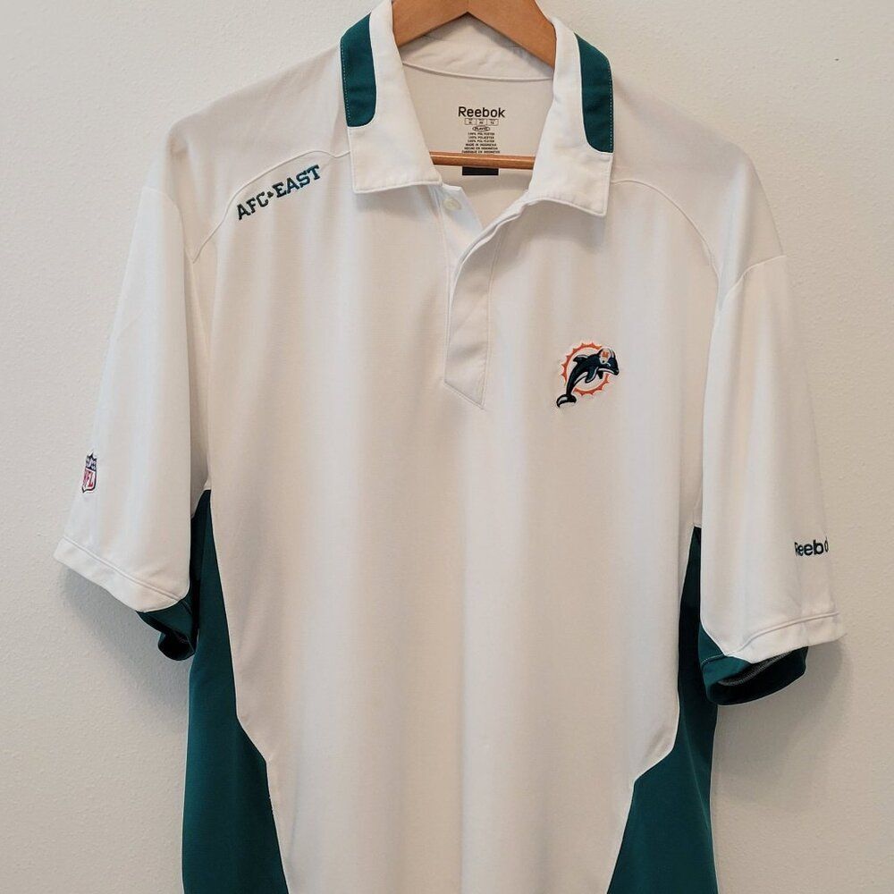 🐬🏈 MIAMI DOLPHINS Football NFL REEBOK PlayDry Performance Polo Coach Shirt XL